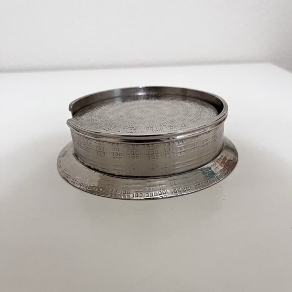 Blue Pheasant Winsford Shiny Nickel, Coasters Set of 5, Etched Metal - Picture 3 of 13